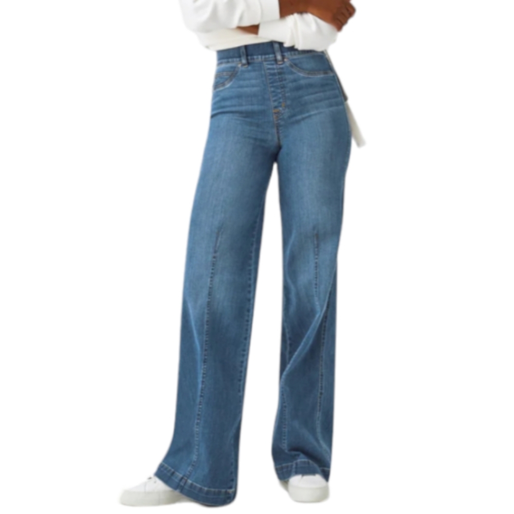 Spanx Seamed Front Wide Leg Jeans Size LP